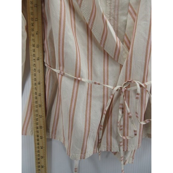 J Crew Top Small White Wrap Blouse Belted Striped Shawl Neck NEW - Picture 4 of 12